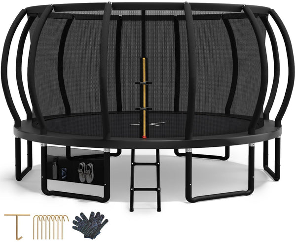 Devoko Outdoor Trampoline 7.5ft/10ft/12ft/14ft GS Certified Garden Trampoline With Safety Net,Non-Slip Ladder& Shoe Organiser,Available For Toddlers And Adults,Up to 150kg