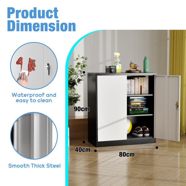 Metal Storage Cabinet with 2 Door and 3 Adjustable Shelves,140X80x40CM Steel Cabinet for Warehouse,Garage,Home,Office,Easy Assemble Required(Black/White)