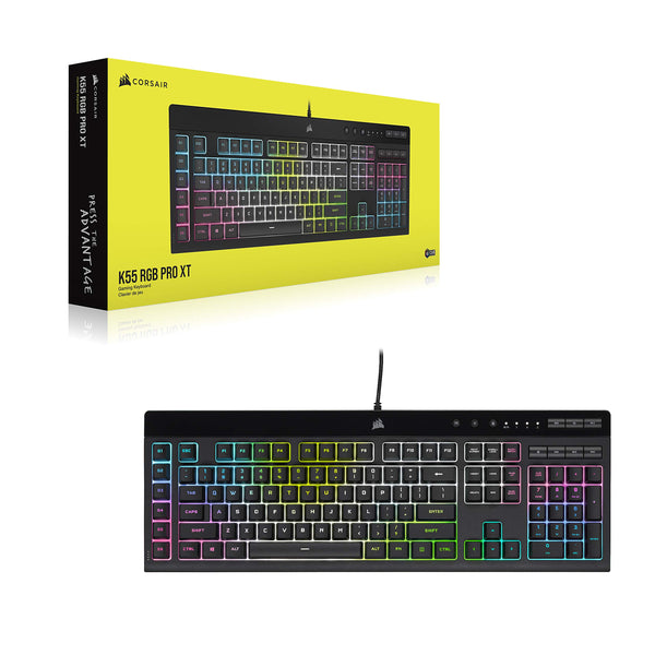 CORSAIR K55 RGB PRO Membrane Wired Gaming Keyboard – IP42 Dust and Spill-Resistant – 6 Macro Keys with Elgato Integration – iCUE Compatible – QWERTY UK – PC, Mac, Xbox – Black