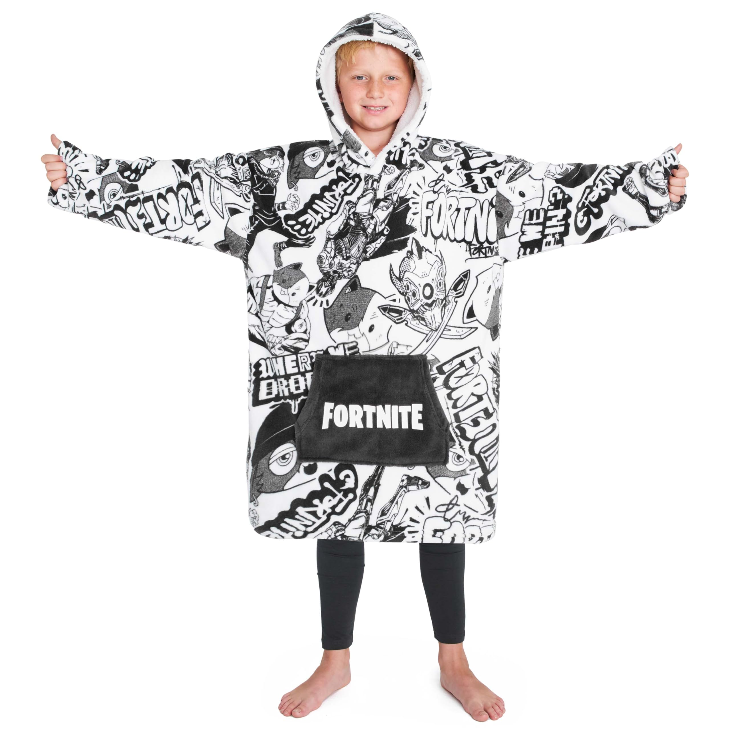 Fortnite Oversized Hoodie Blankets for Boys Fleece Extra Long Warm Wearable Hooded Poncho for Kids and Teens 14+, Gamers Gifts