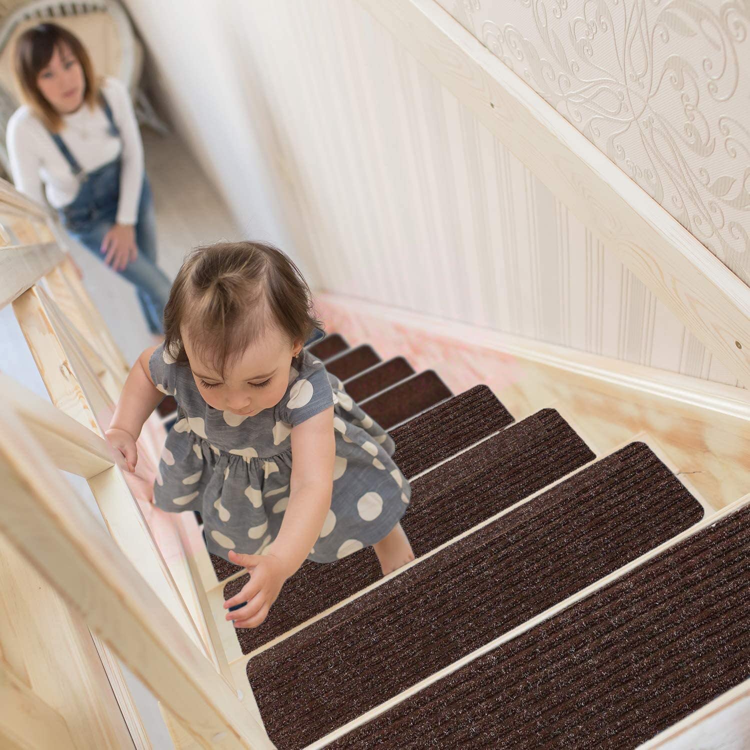 DLD Stair Treads 8"x30" Non-Slip Indoor Stair Runners for Wooden Steps, 14-PackAnti-Slip Strips for Safety and Grip