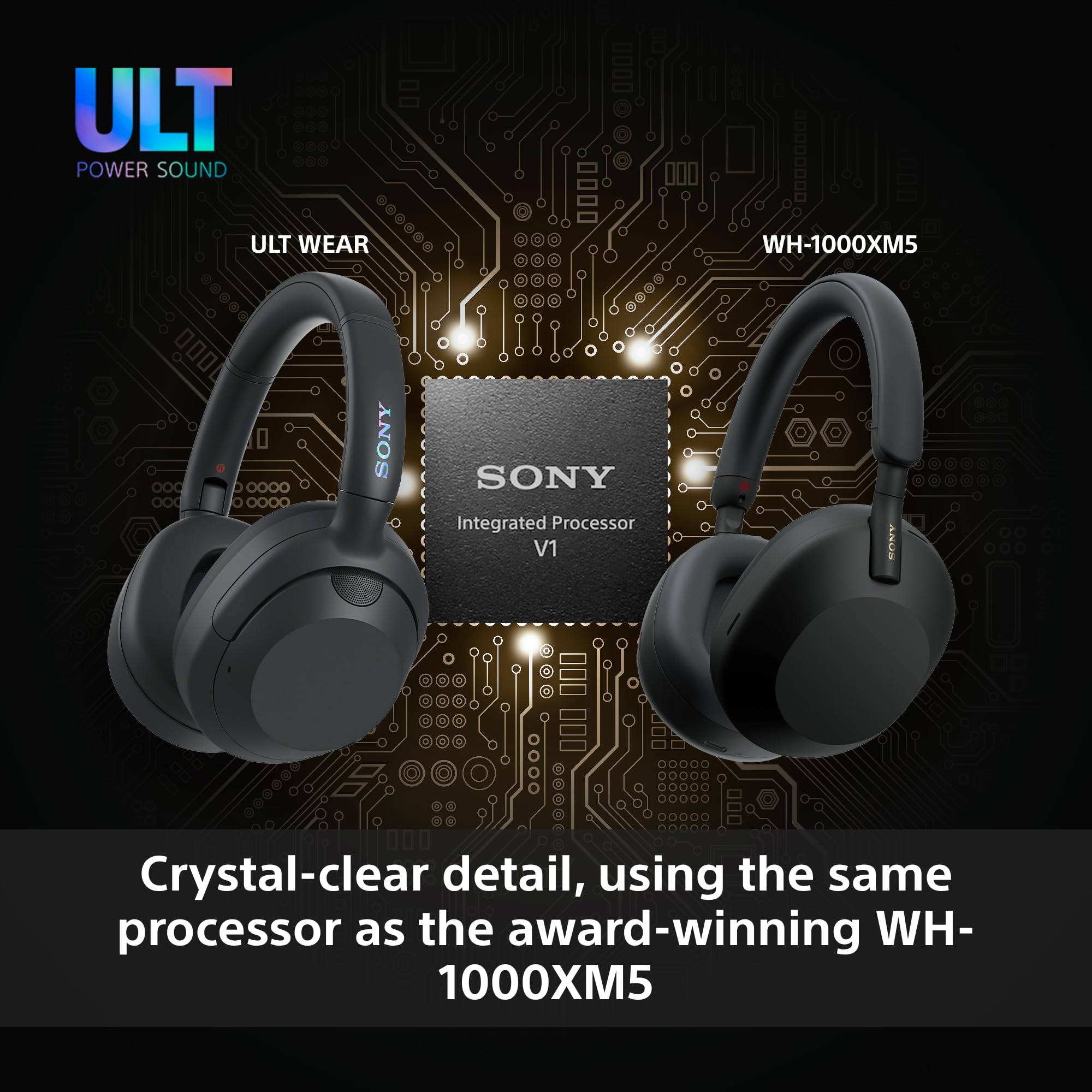 Sony ULT WEAR - Wireless Noise Cancelling Headphones, ULT POWER SOUND, Ultimate Deep Bass, Same Processor as WH-1000XM5, Clear Calls, 30hr Battery, IOS & Android - Black