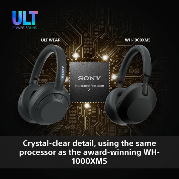 Sony ULT WEAR - Wireless Noise Cancelling Headphones, ULT POWER SOUND, Ultimate Deep Bass, Same Processor as WH-1000XM5, Clear Calls, 30hr Battery, IOS & Android - Black