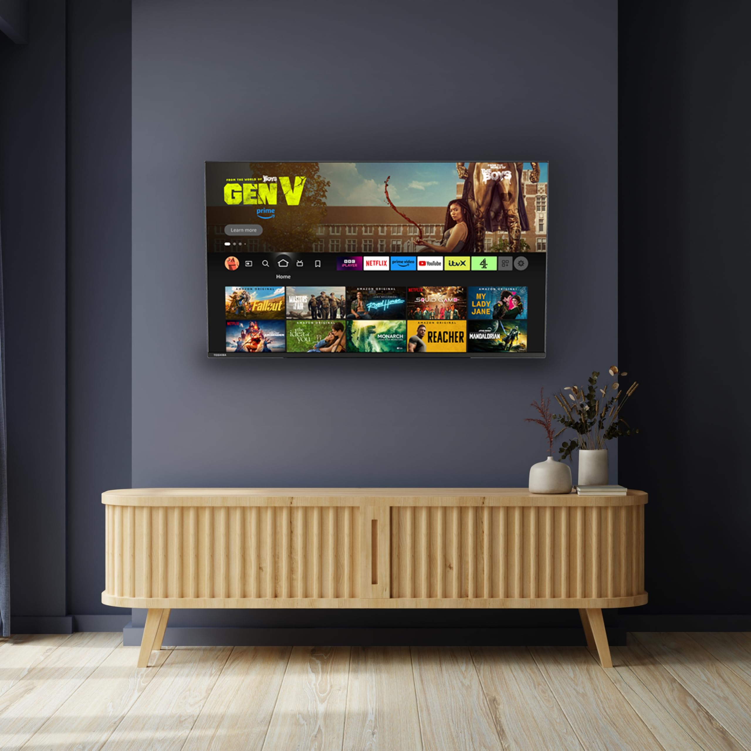 Toshiba UF3F 65 Inch Fire 4K HDR TV, TRU Picture Engine, HDR10, Dolby Vision & Atmos, Sound by Onkyo, DTS Virtual X, Alexa Voice Remote