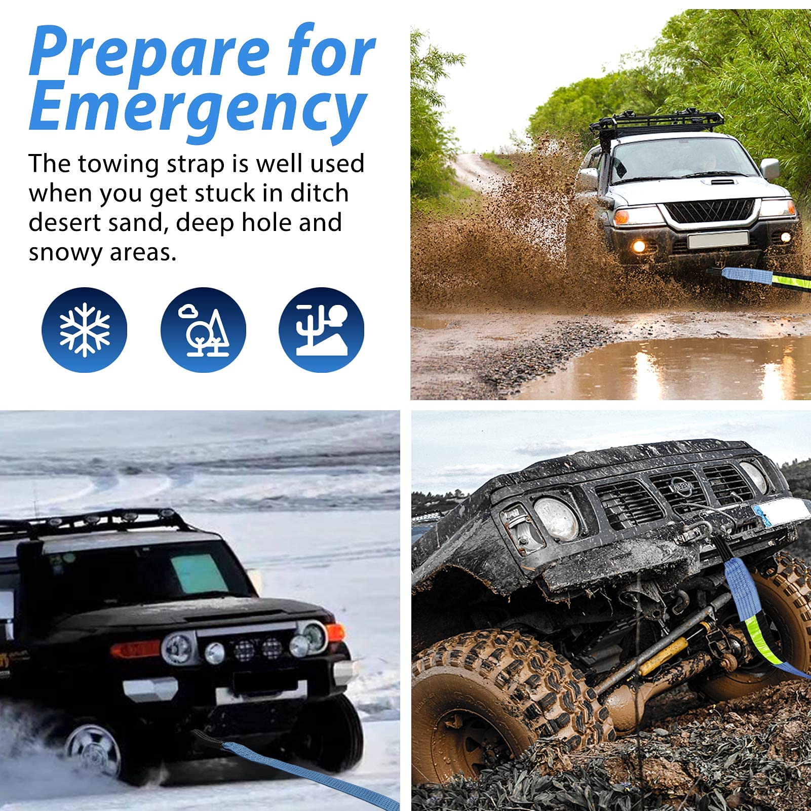 MAIKEHIGH Towing Rope 15 Ton (33,700 Lbs), 6M x 7.6cm Off-Road Recovery Tow Strap with 2 Gloves for Car, Truck, SUV, Snow (Green)