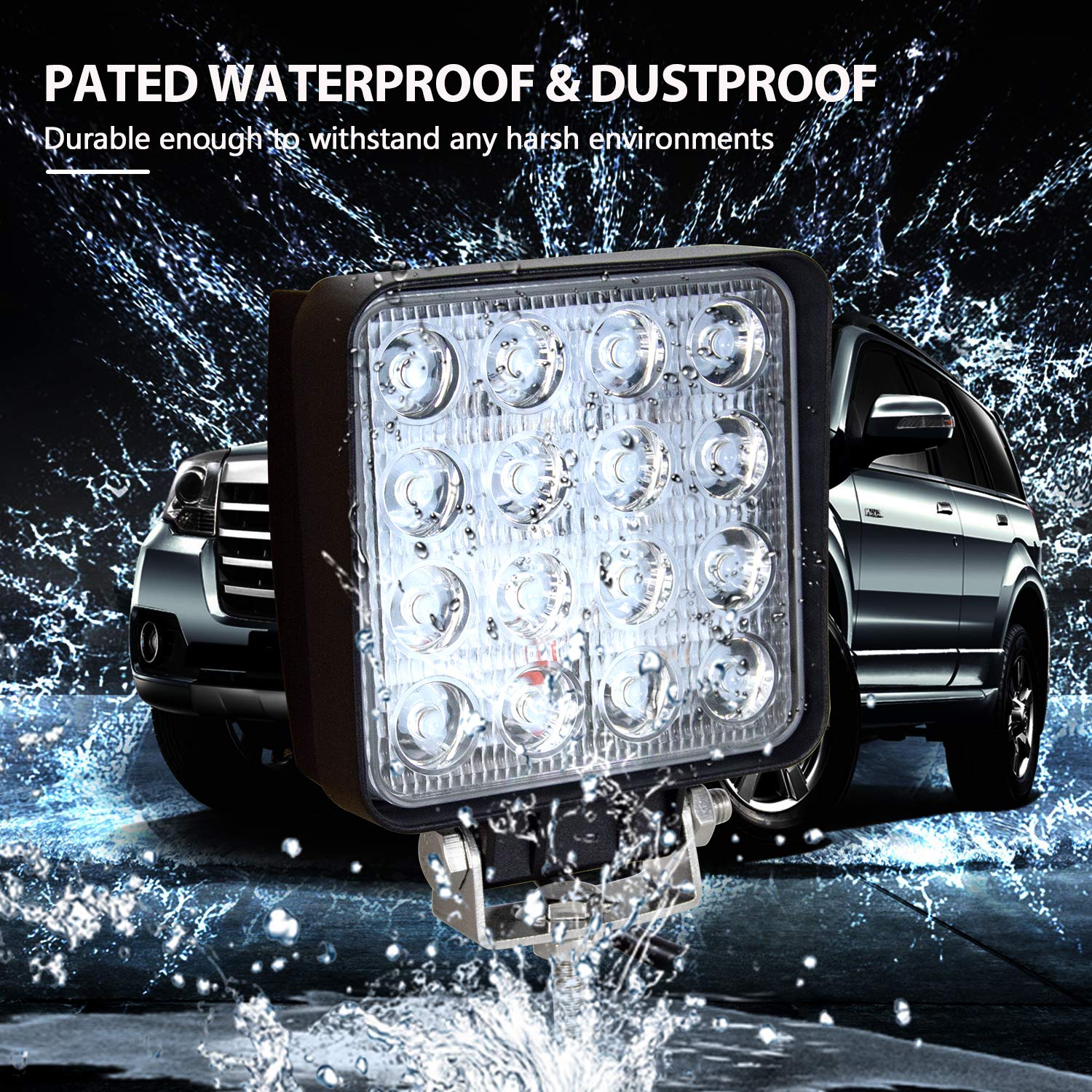 RIGIDON 2 Pcs Square Led Work Light, 4 inch 48W Spot Beam, 12V 24V Driving Lights Lamp for Car Off road Boat Truck 4x4 SUV ATV Tractors Excavator, 6000K White, Fog Lamp