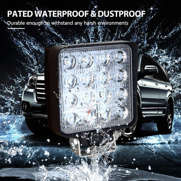 RIGIDON 2 Pcs Square Led Work Light, 4 inch 48W Spot Beam, 12V 24V Driving Lights Lamp for Car Off road Boat Truck 4x4 SUV ATV Tractors Excavator, 6000K White, Fog Lamp