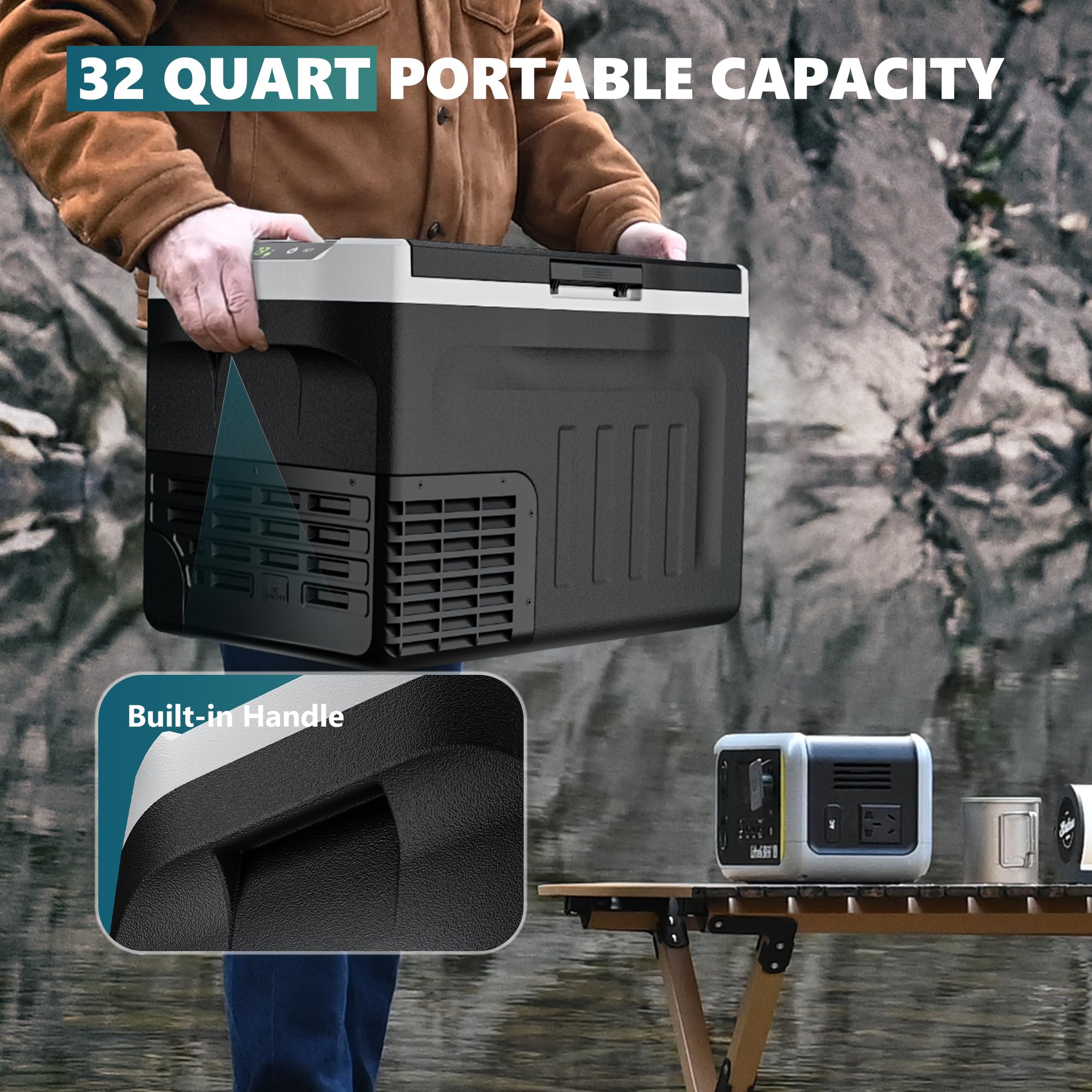 EUHOMY 18L Car Fridge, Compressor Fridge -20℃~20℃, Portable Refrigerator 12/24V DC 100-240V AC, Portable Freeze with APP Control for Camping, Travel, Boat