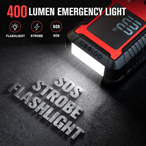 GOOLOO Portable Lithium Jump Starter GE3000 3000A Peak Car Starter for Up to 8.5L Gas or 6L Diesel Engine 12V Car Battery Booster Pack with LCD Screen, Power Bank + LED Flashlight, Type-C Port