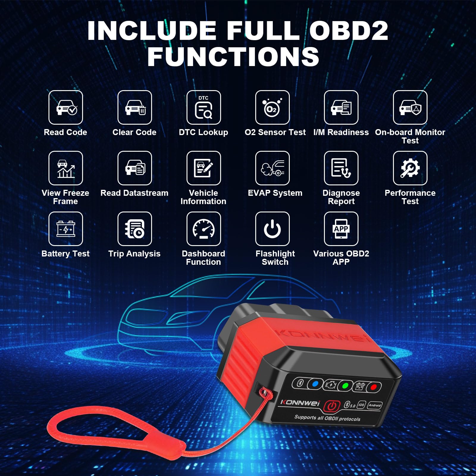 jianyana OBD2 Code Reader, OBD2 Scanner Bluetooth Universal Car Engine Fault Code Reader Car Diagnostic Scanner Diagnostic Scan Tool with BMW Ford VW Audi All OBDII Vehicles