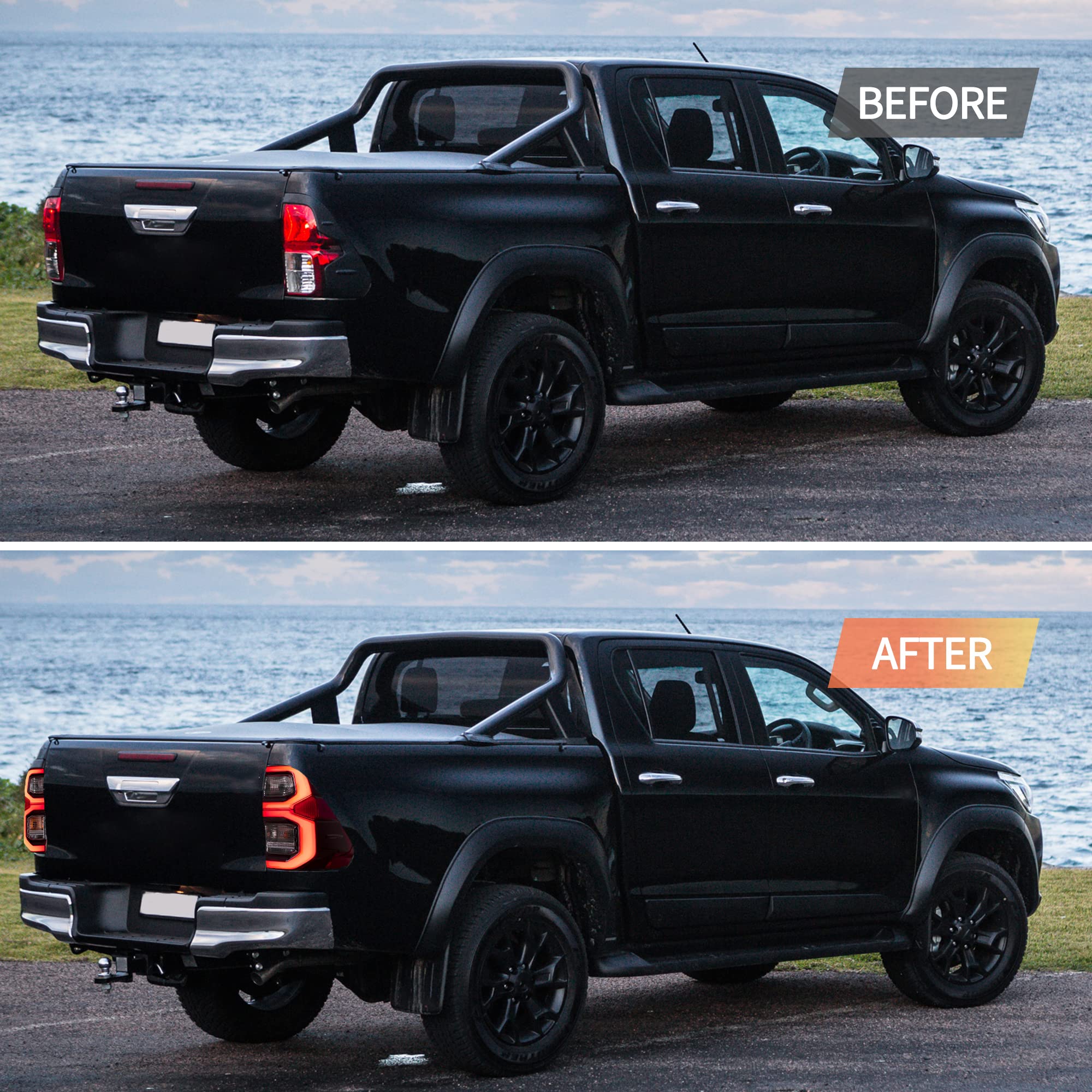 VLAND LED Rear Lights compatible with Hilux Vigo Revo Pickup 2015-2020 [Not fit a Tonka], w/Amber Sequential indicator, Driver & Passenger Side - Red