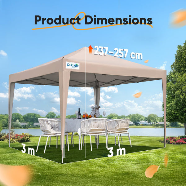 Quictent Pop Up Canopy Gazebo with Removable Sidewalls, Adjustable Height Event Shelter, 3x3m (10x10ft) Portable Tent for Garden Party, Camping, White