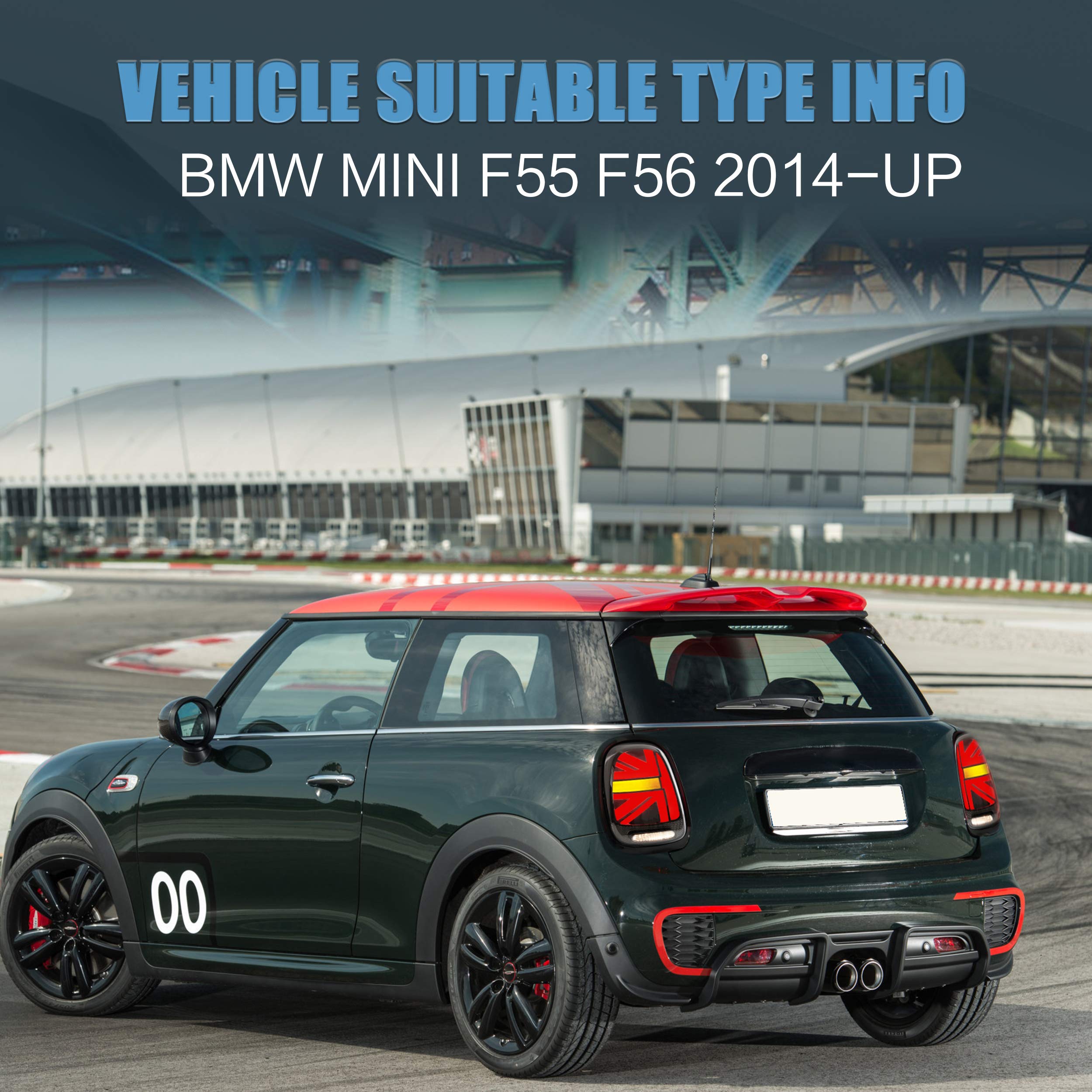 VLAND LED Tail Light Compatible with BMW Mini Cooper F55 F56 F57 2014-2021, Rear Lights with Sequential Turn Signal, Electroplated housing, Red