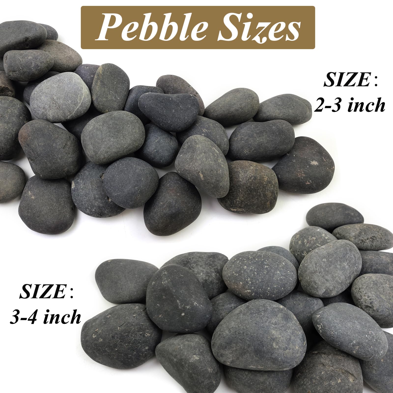 FANTIAN 20 lbs Black Stones for Garden,4-6 cm Large Natural Beach Cobbles. Decorative Black Pebbles for Plant Pots, Ponds, Water Features, Aquarium,