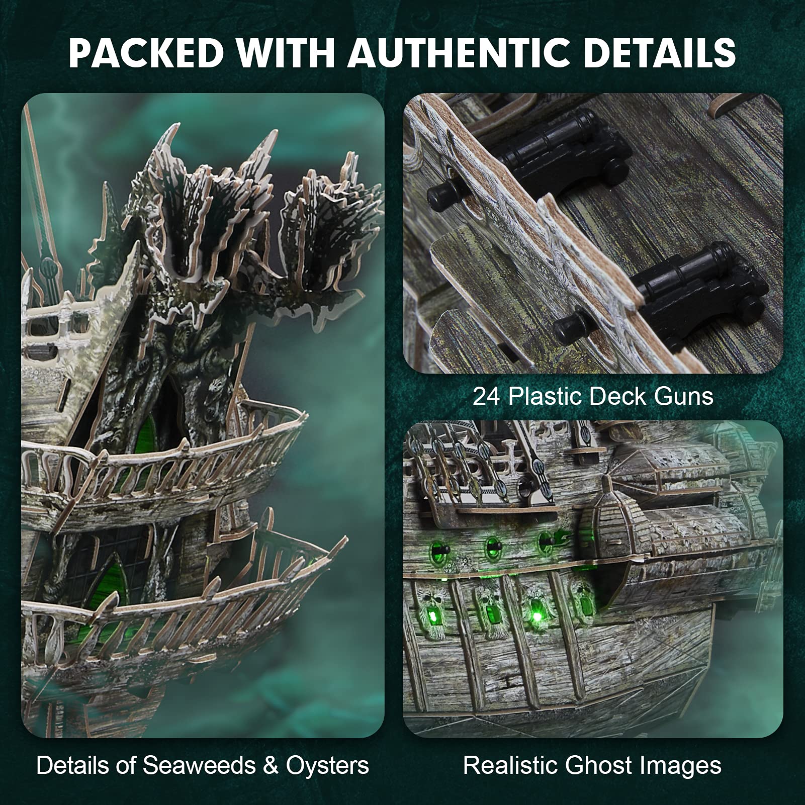 CubicFun LED Pirates of the Caribbean Flying Dutchman Model Kits for Adults to Build 3D Jigsaw Puzzles Ship Model Building Gifts for Adults Kids Girls Boys - 360 Pieces