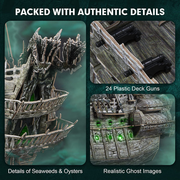 CubicFun LED Pirates of the Caribbean Flying Dutchman Model Kits for Adults to Build 3D Jigsaw Puzzles Ship Model Building Gifts for Adults Kids Girls Boys - 360 Pieces