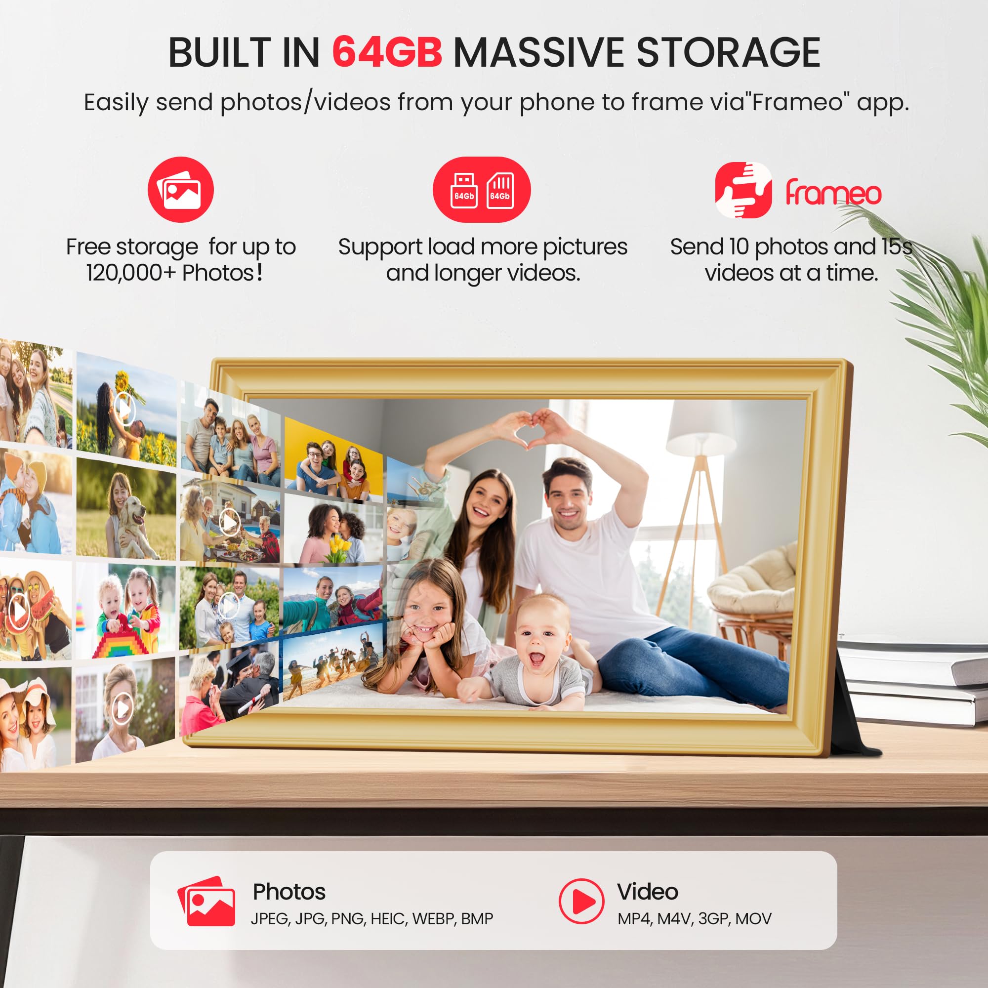 Frameo WiFi Digital Photo Frame 10.1 Inch - 1280x800 HD IPS Touch Screen Picture Frame Electronic, 32GB Memory, Auto Rotate, Wall Mountable, Digital PictureFrame for Sharing Photos and Videos