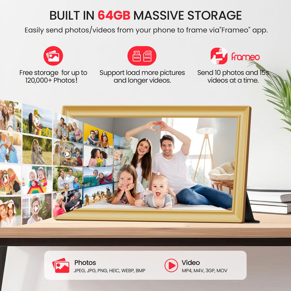 Frameo WiFi Digital Photo Frame 10.1 Inch - 1280x800 HD IPS Touch Screen Picture Frame Electronic, 32GB Memory, Auto Rotate, Wall Mountable, Digital PictureFrame for Sharing Photos and Videos