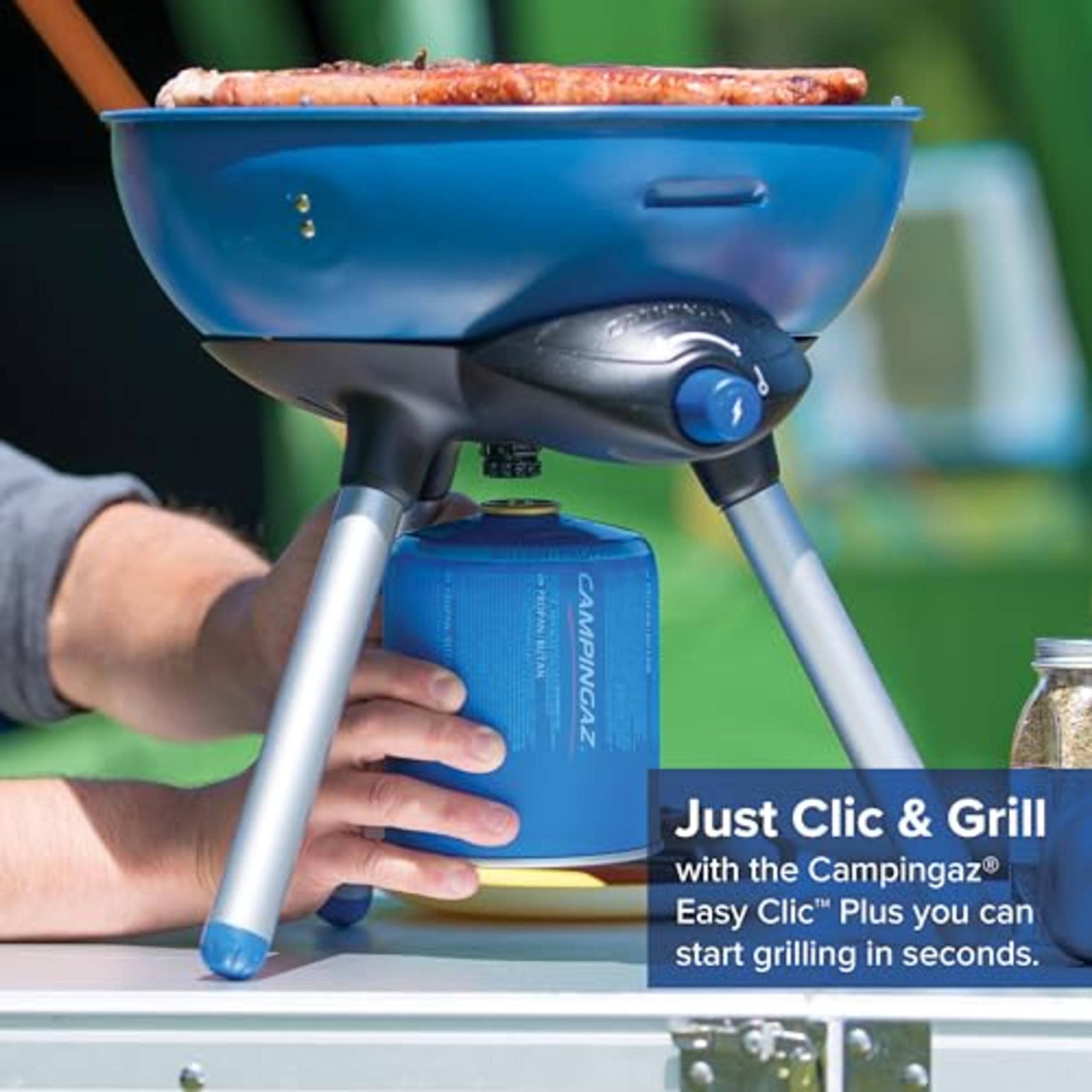 Campingaz Party Grill 400 CV, Camping Stove and Grill, All-in-One Portable Camping BBQ, with Griddle, Grid and Pan Support, Lid Doubles as Wok, Blue