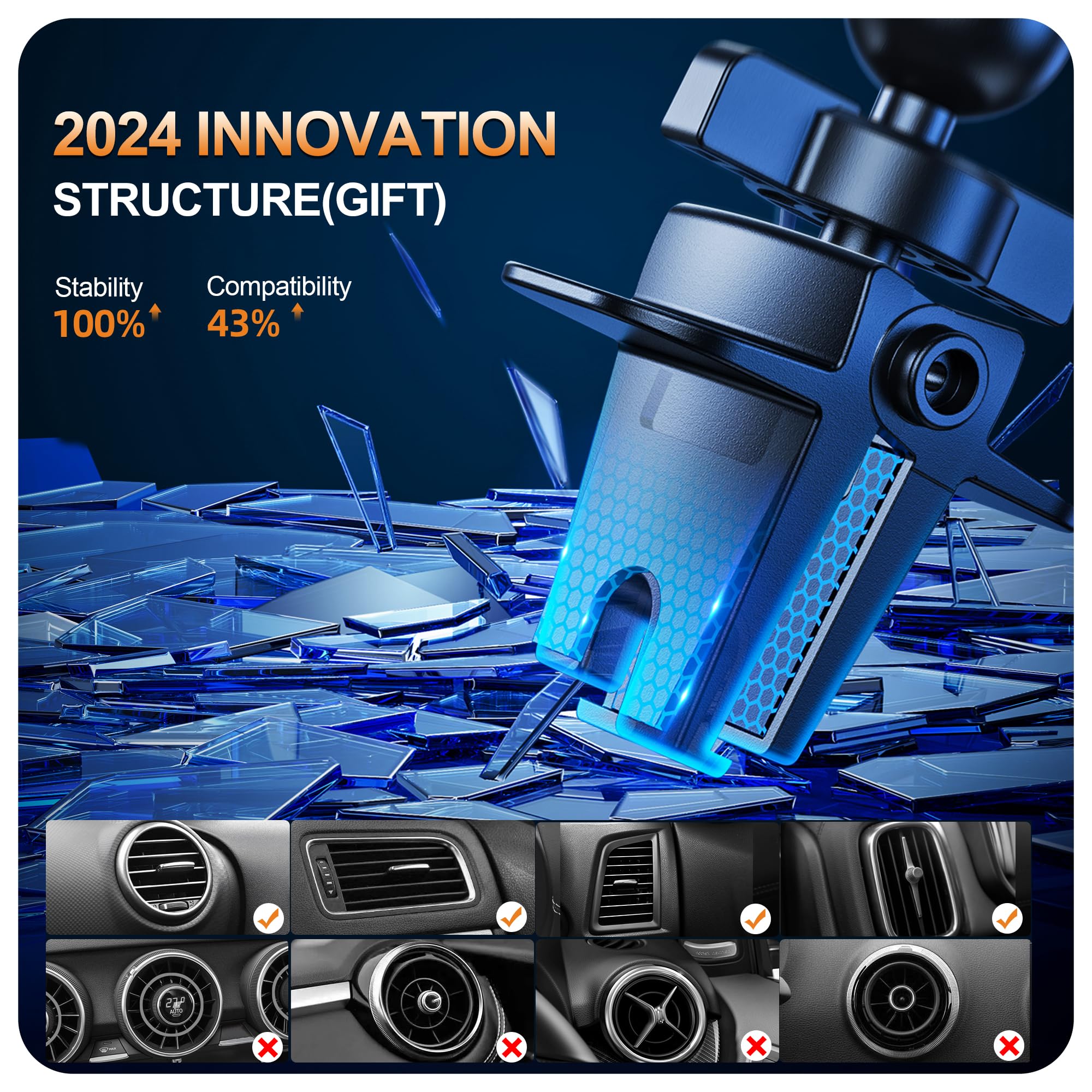 Auckly Qi 15W Car Phone Holder Wireless Charger, [270 ° Automatic Clamping], Wireless Car Charger Mount, Air Vent, for iPhone 11 12 13 14 15 16 Series & Samsung, Electromagnetic Induction, Black