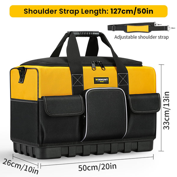 WINHUNT Open Mouth Tool Bag, Heavy Duty Electrician Tool Bags, Tool Storage Organiser with Waterproof Hard Base, Yellow/Black, 16 Inch