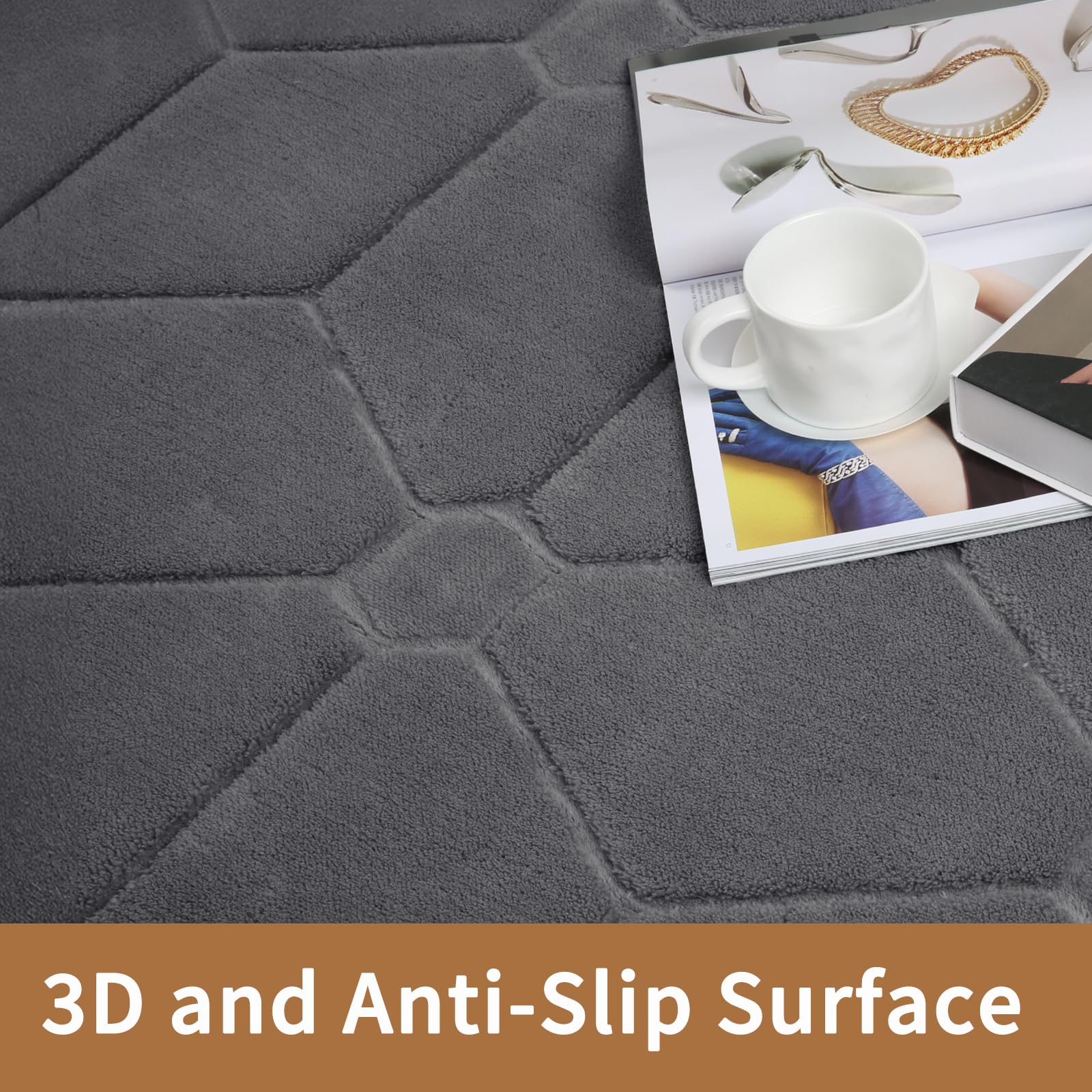 Sour Lemon Rugs Living Room 200x290, 3D Grey Area Rugs for Bedroom, Extra Large Rugs for living room, Machine Washable Anti Slip Fluffy Rug Shaggy Rug