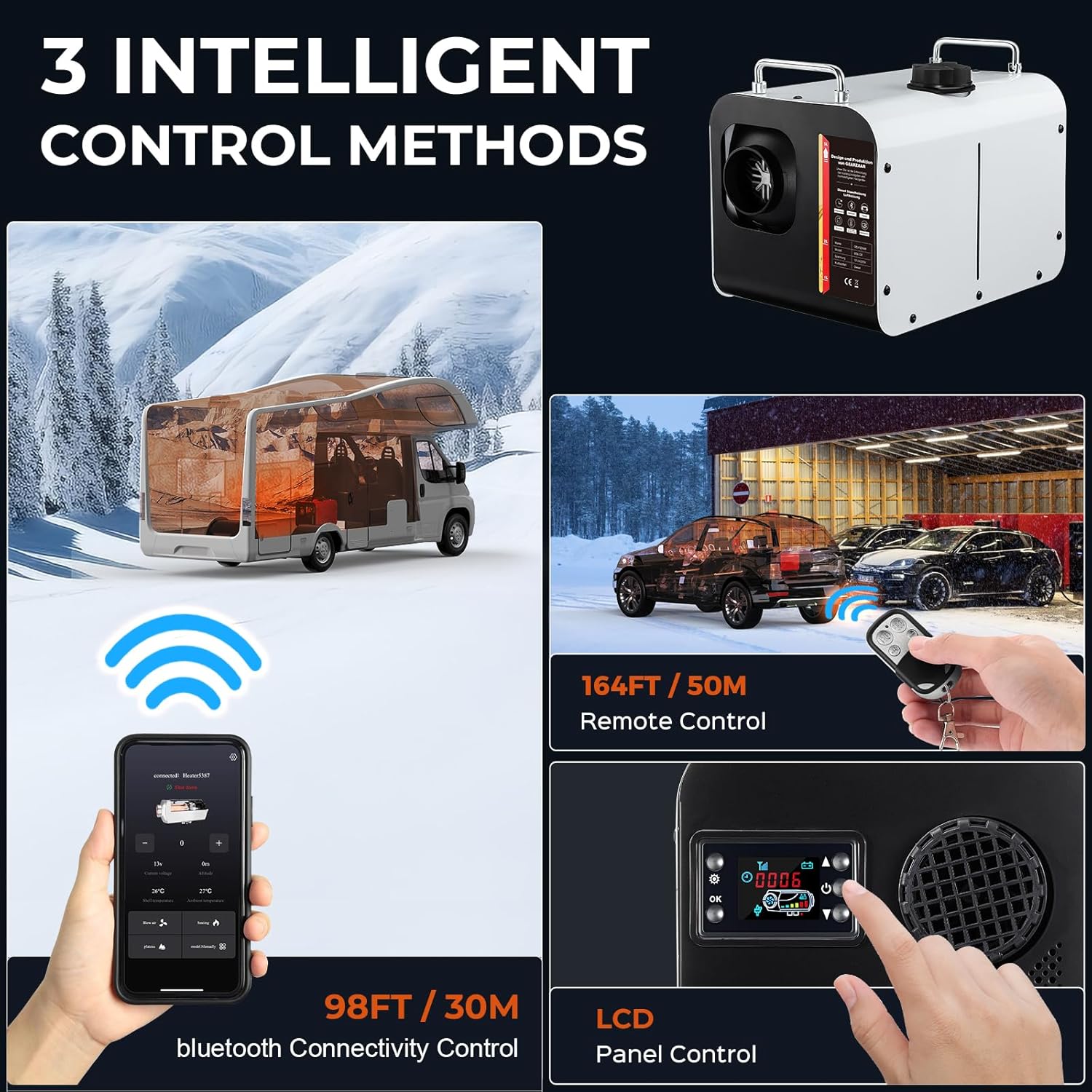 GEARFLOW Diesel Air Heater, 8KW 12V/24V Portable Night Parking Heater w/LCD Display, Remote Control, Bluetooth APP Control, Low Noise, for Campervan, Trucks, Camper, Vans, RV, Motorhome, Garage