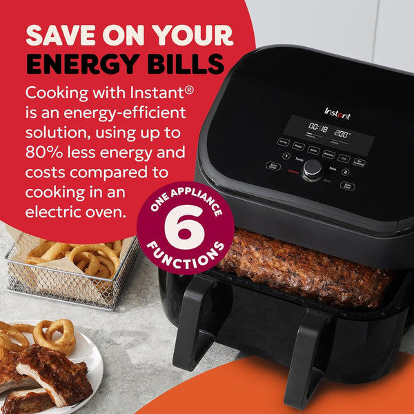 Instant Pot - Versazone Dual Black Air Fryer - Large 8.5L, Family Size - Single Double Basket with Divider - 8 in 1 - Food Dehydrate, Grill, Bake, Roast, Reheat, Non-Stick, Easy Clean, Dishwasher Safe