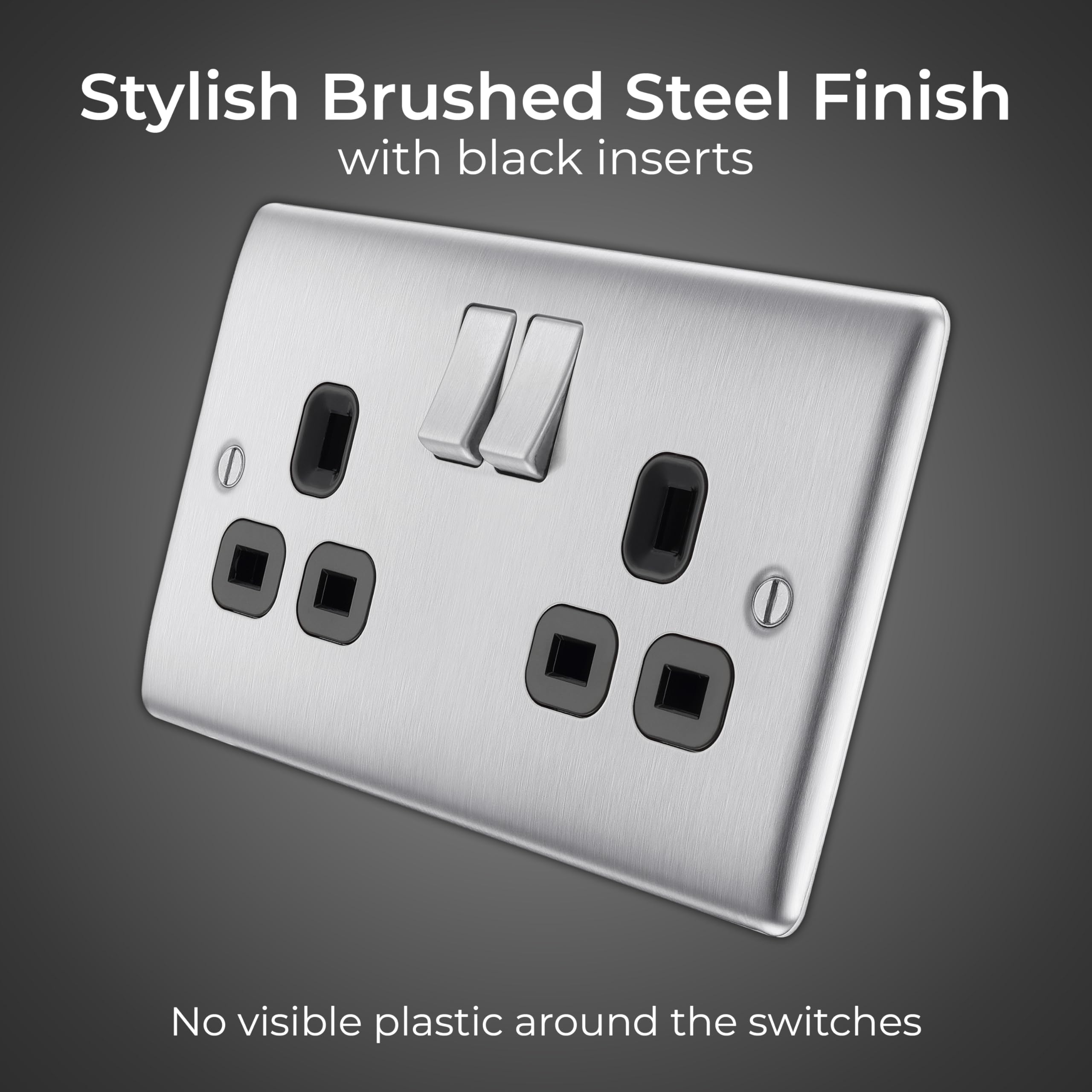 BG Electrical Cooker Switch with Socket and LED, Cooker Control Unit, Control Socket, Double Pole, Raised Profile, Round Edges, Nexus Metal, Brushed Steel, Grey Inserts, 45A, NBS70G