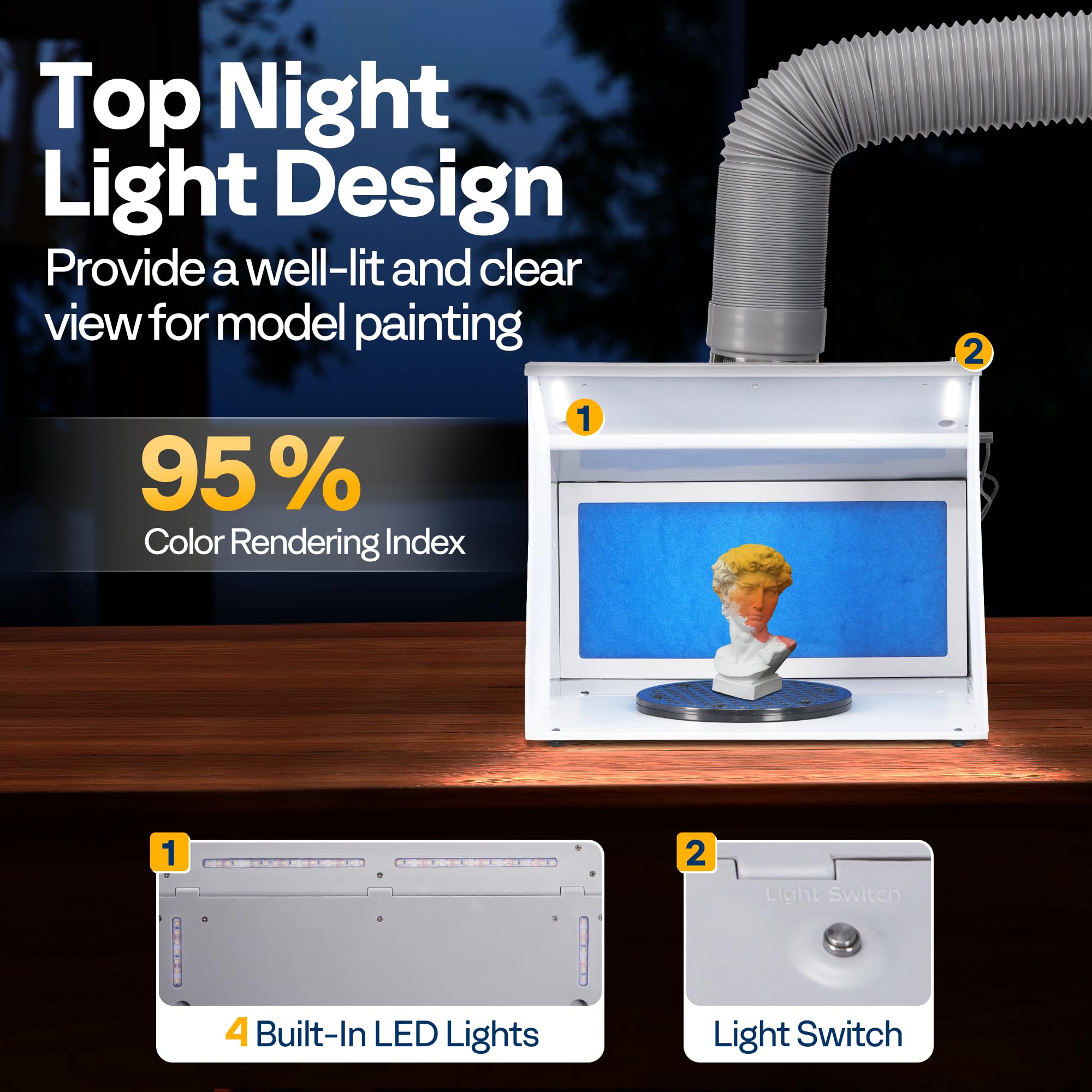 VIVOHOME Dual Fans Airbrush Paint Spray Booth with 4 LED Lights Turn Table and Filter Hose, Portable Airbrush Booth for Painting Model Craft