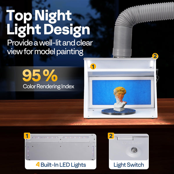 VIVOHOME Dual Fans Airbrush Paint Spray Booth with 4 LED Lights Turn Table and Filter Hose, Portable Airbrush Booth for Painting Model Craft