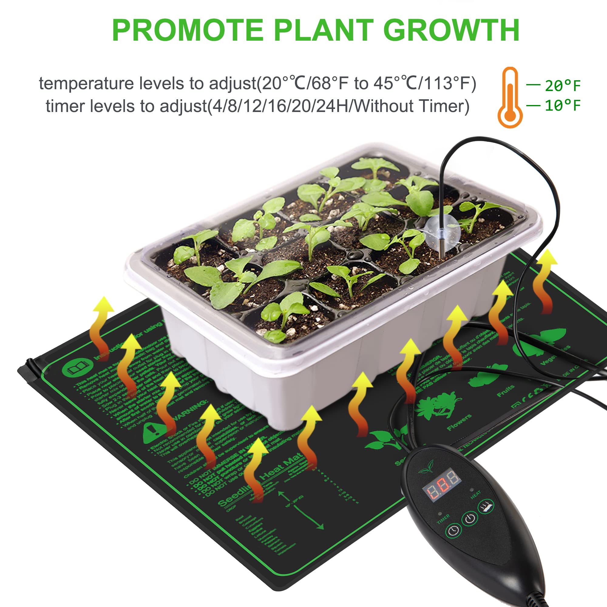 Hyindoor Seedling Heat Mat with Digital Thermostat Combo Set for Seed Germination, Reptiles, Brewing and Incubation Greenhouse, Heating Pad 20.75"x