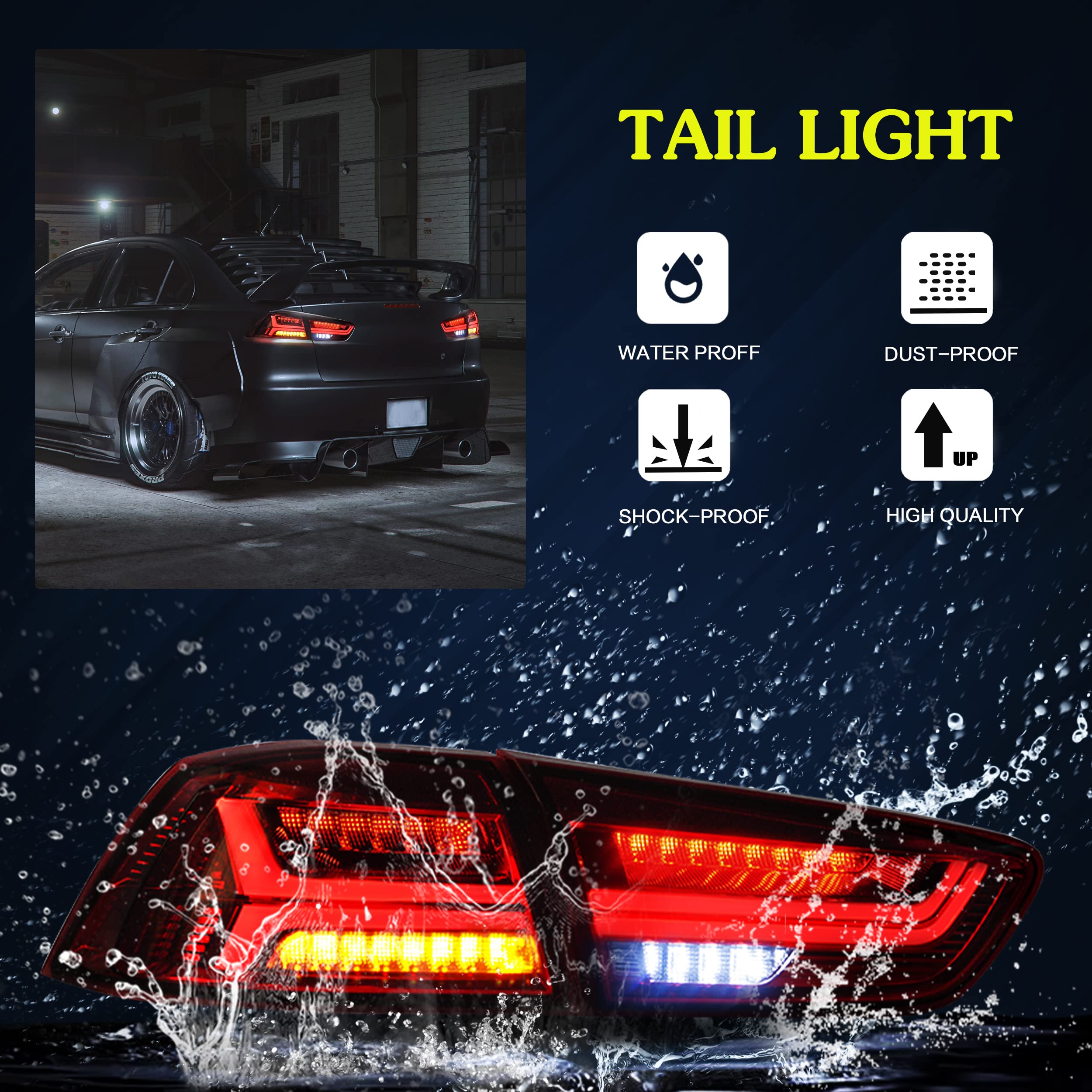 VLAND LED Headlights Compatible with Mitsubishi Lancer& EVO X 2008-2020 Front light with Sequential, Projector Headlamp