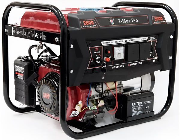 T-MAX Portable Petrol Generator 6000-WE ~ 3.0 KVA 8HP ~ Quiet Power Electric Key Start (Electric Key Start/Recoil Start)