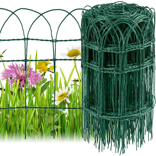 Amagabeli Garden Home 0.4M x 25M Green Garden Border Fence 2.95mm RAL6005 PVC Coated Metal Wire Fencing Rustproof Netting Border Edge for Outdoor