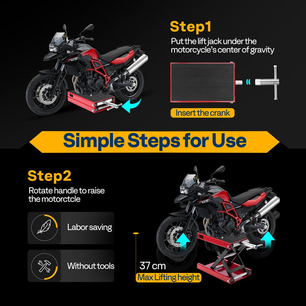VIVOHOME Motorcycle Scissor Lift Jack Height Adjustable Heavy Duty Steel with Anti Slip Wide Deck Hoist Crank Center Stand 500KG Capacity for Motorcycles, ATVs, Dirt Bikes