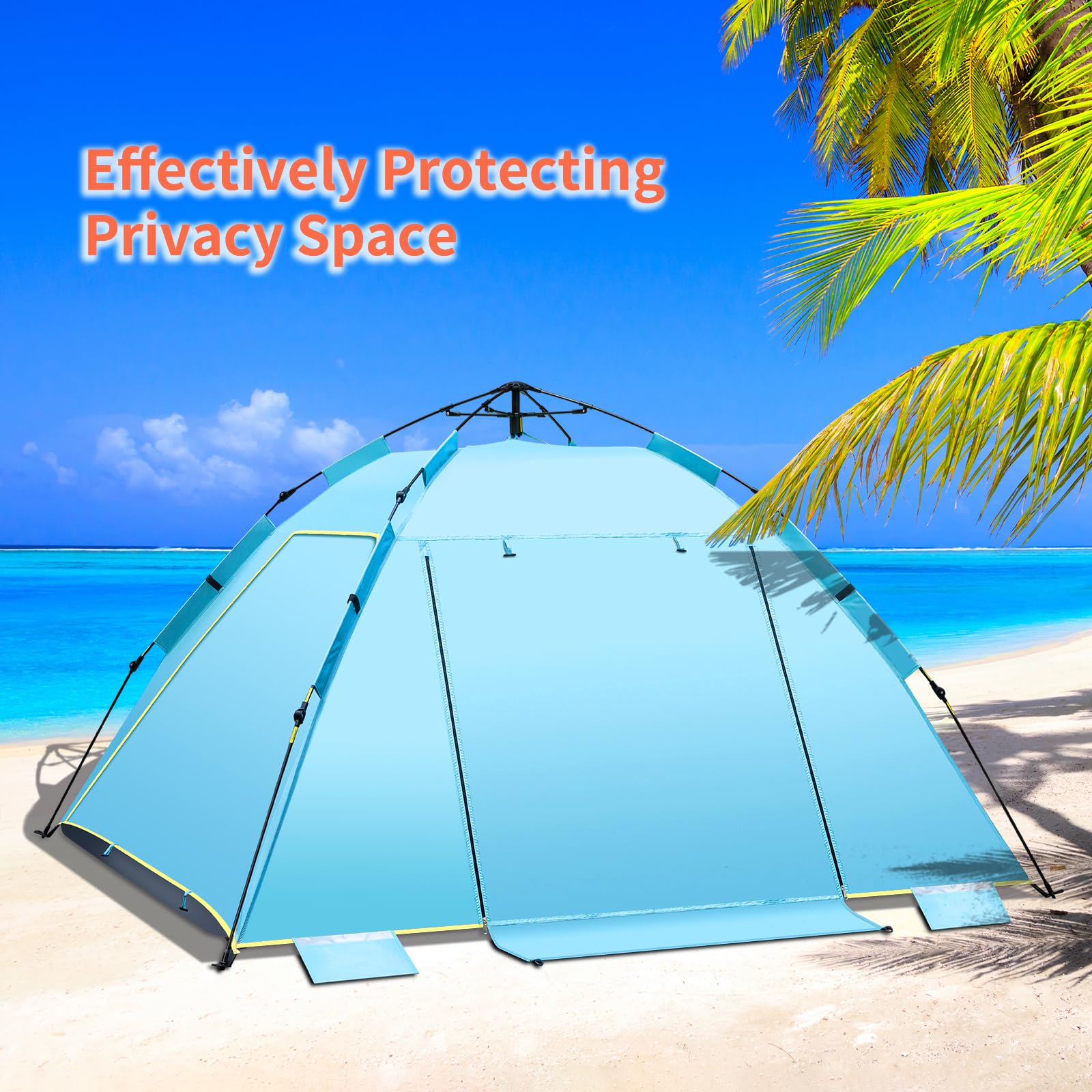 4-5 Person Instant Pop Up Automatic Beach Tent, Extra Large Portable Ventilated Automatic Beach Sun Shelter Tent, UPF 50+ Easy Setup Beach Tent for Picnic,Beach,Garden