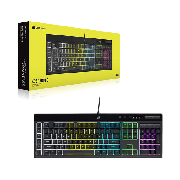 CORSAIR K55 RGB PRO Membrane Wired Gaming Keyboard – IP42 Dust and Spill-Resistant – 6 Macro Keys with Elgato Integration – iCUE Compatible – QWERTY UK – PC, Mac, Xbox – Black