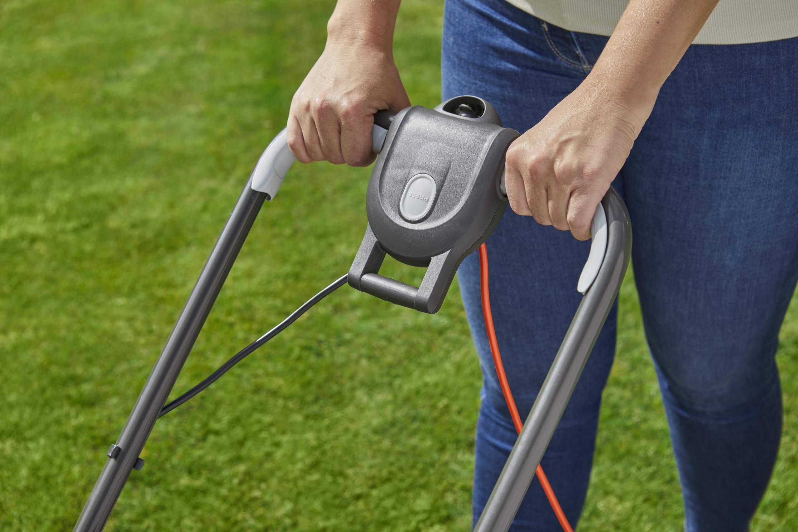 Flymo EasiStore 380R Electric Rotary Lawn Mower - 38 cm Cutting Width, 45 Litre Grass Box, Close Edge Cutting, Rear Roller, Central Height Adjust, Space Saving Storage Features