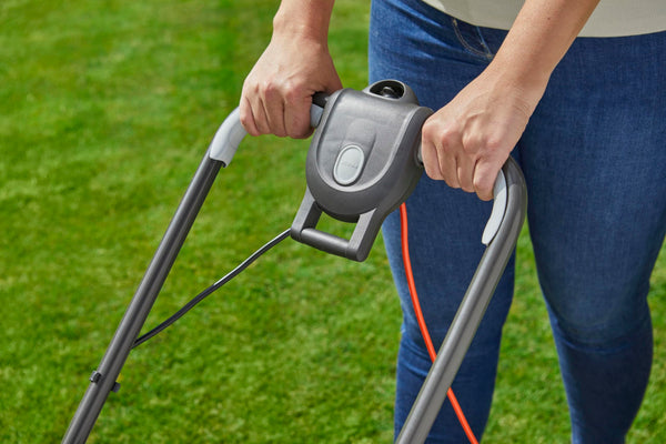 Flymo EasiStore 380R Electric Rotary Lawn Mower - 38 cm Cutting Width, 45 Litre Grass Box, Close Edge Cutting, Rear Roller, Central Height Adjust, Space Saving Storage Features