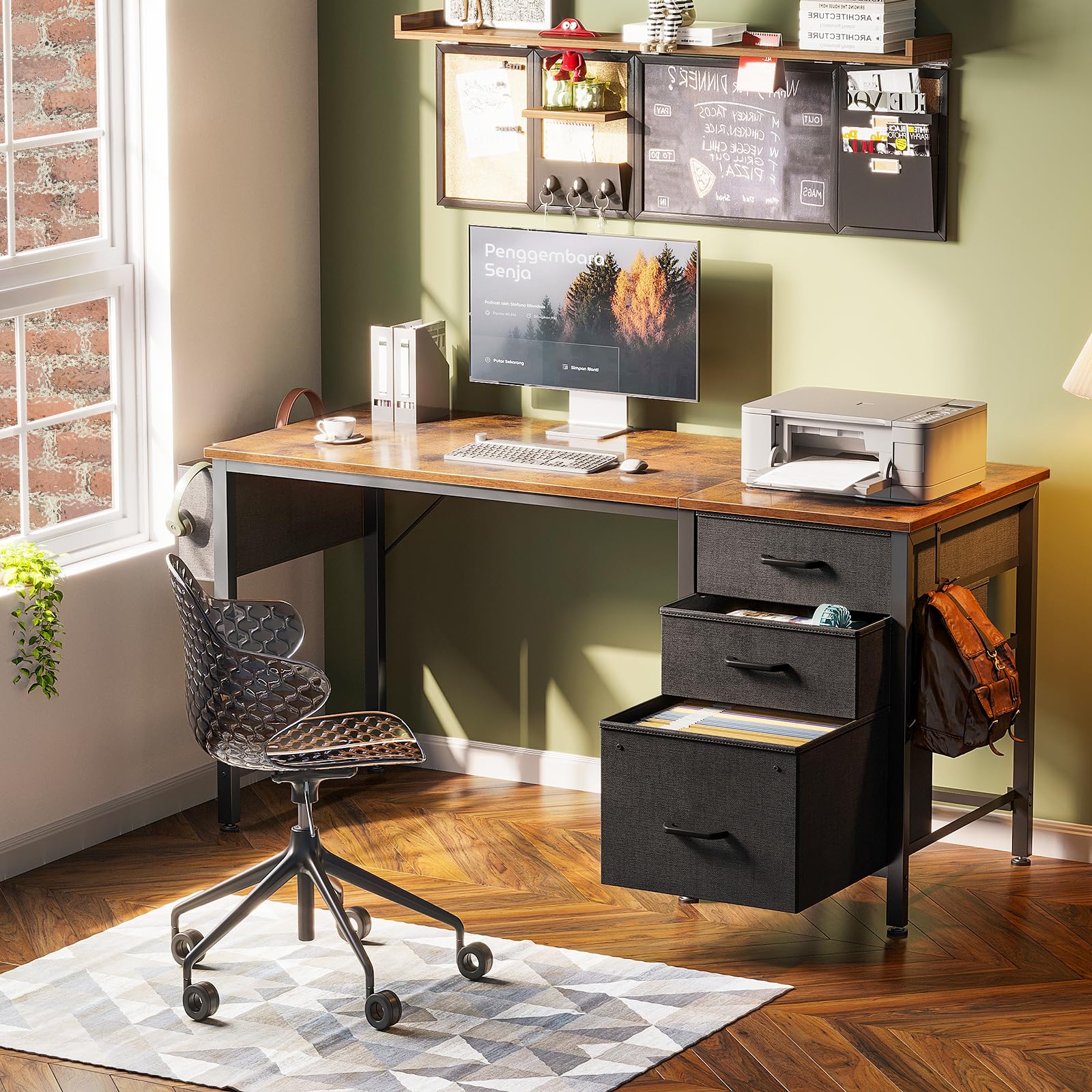 Coleshome Computer Desk with Drawers, 120×48cm Office Desk with Storage, Reversible Small White Desks for Home Office