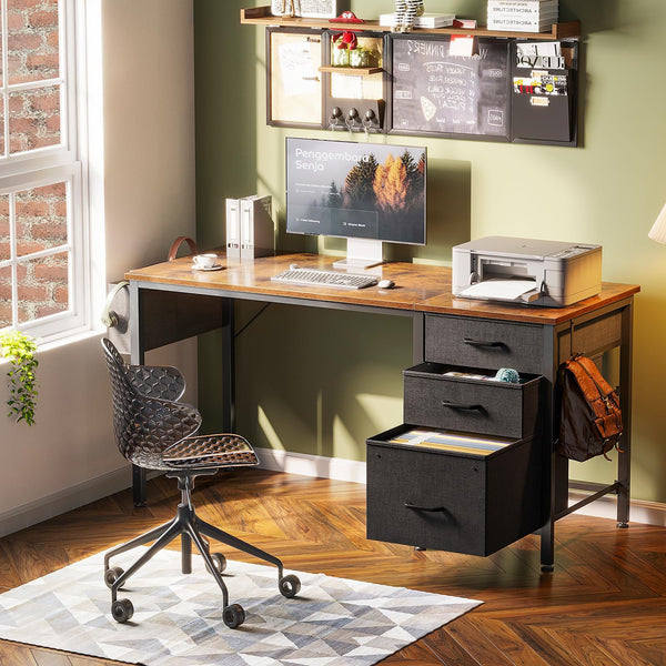 Coleshome Computer Desk with Drawers, 120×48cm Office Desk with Storage, Reversible Small White Desks for Home Office