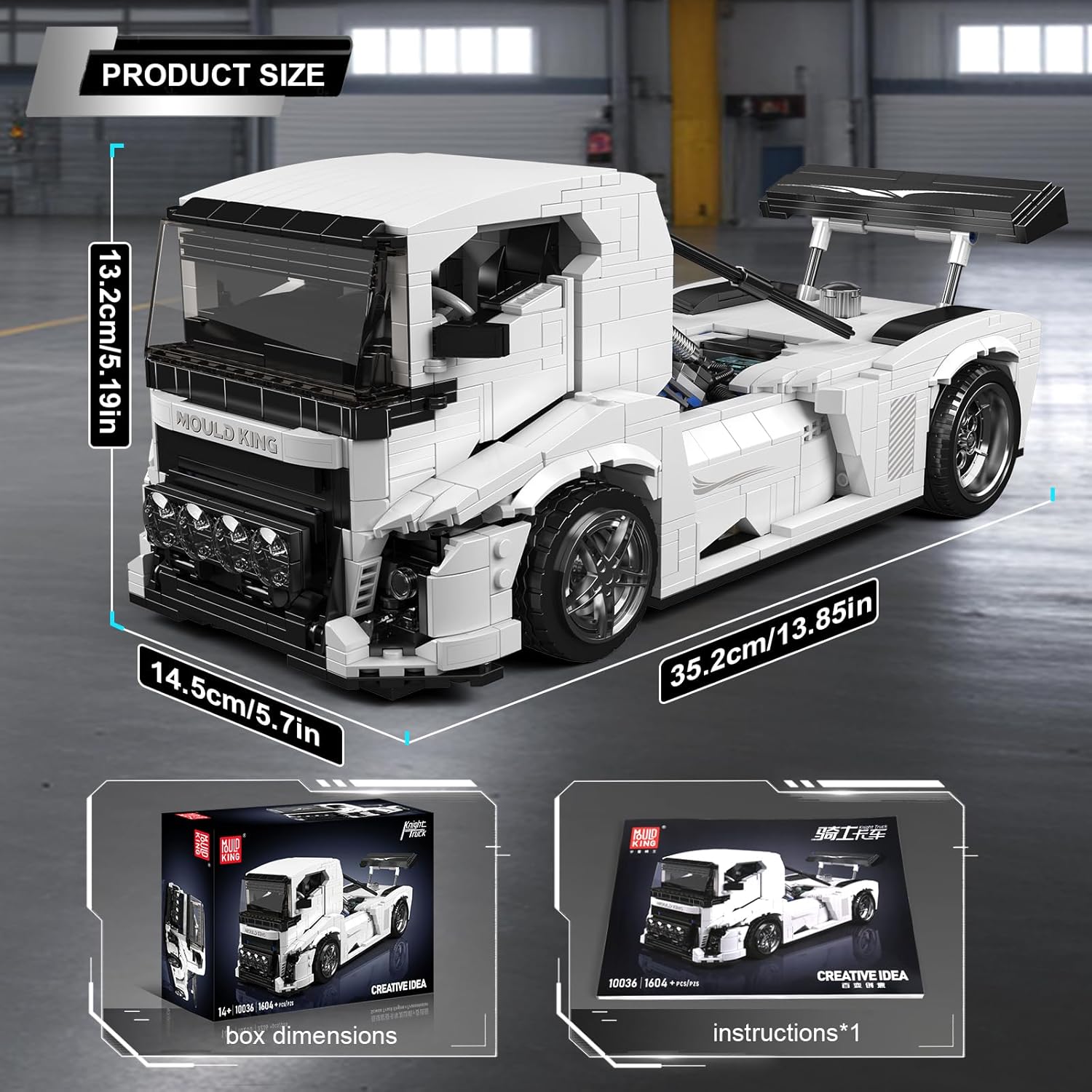 Mould King 10036 Technology Knight Truck Building Blocks Kit, 1604+ PCS Creative Sports Car Truck Model Building Toy Set for Kids 14+/Adult Collectors (Static Version)