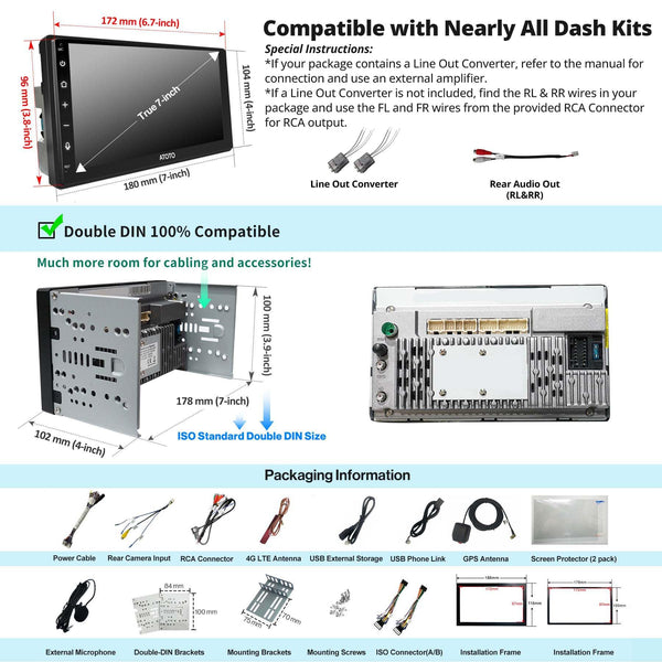 ATOTO S8MS 9" QLED 1280*720 Android Double Din Car Stereo, Built-in 4G LTE, Wireless Android Auto & Wireless CarPlay In Dash Video Receivers, GPS Tracking, 4G+32G, Dual Bluetooth, LRV, SCVC,S8G2094MS