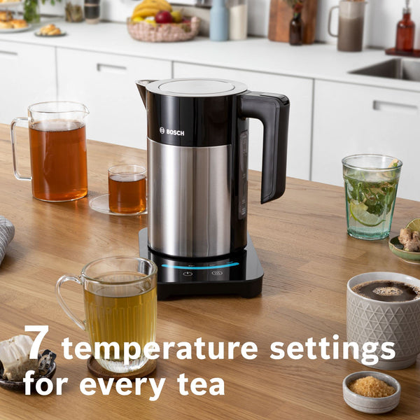Bosch Sky TWK7203GB 7 Variable Temperature settings & KeepWarm function, Cordless Kettle, 1.7 Litres, Black/Silver