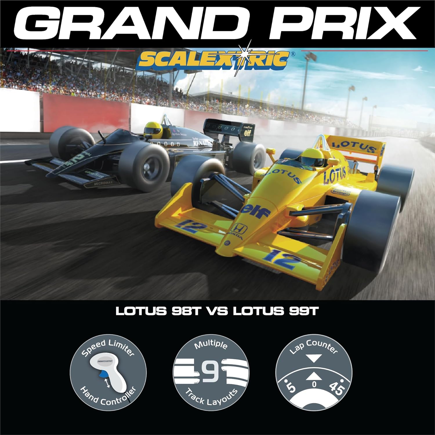 Scalextric Racing Track Sets for Kids - 1980s Grand Prix Speed Track - Electric Race Tracks for Boys & Girls 5+, Slot Car Race Tracks - 1:32 Scale Mini Car Racing Sets, Boys Birthday Gifts