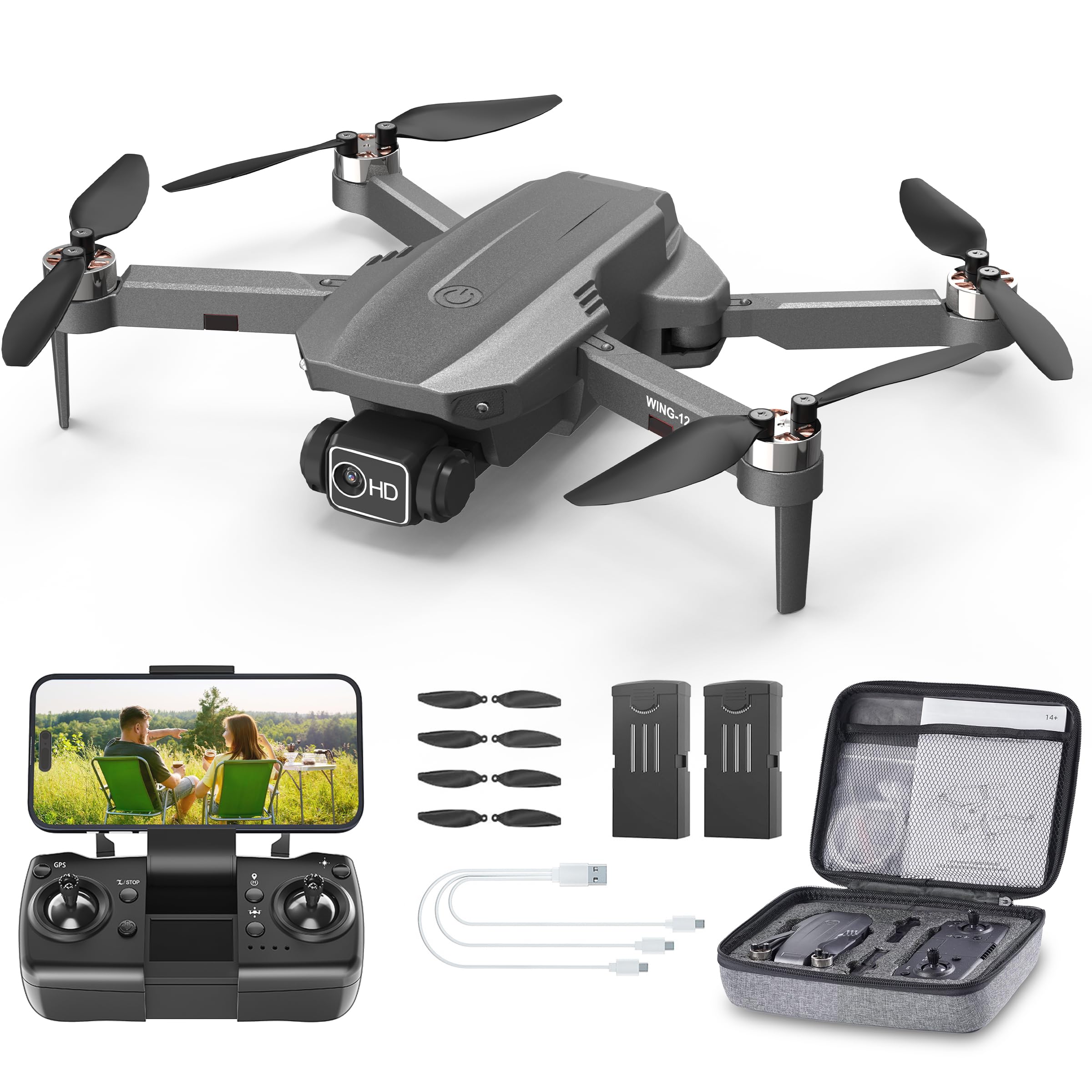 GPS Drone with Camera 4K Professional for Adults Beginners, B12 Foldable Professional RC Quadcopter with Brushless Motor, G WiFi Transmission, Optical Flow, Follow Me