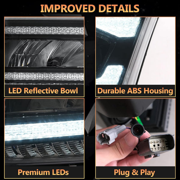 VLAND Motor LED Headlights compatible with 2019-2024 Ram 1500 Tradesman/Lone Star/Big Horn/Laramie/Rebel [Not fit classic, TRX, factory LED projector], w/Amber sequential indicator - Amber