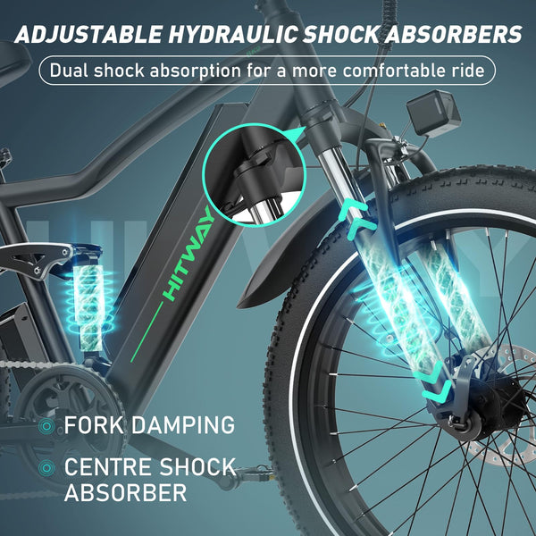 HITWAY 26" 4.0 Fat Tire Electric Bike,Electric Bicycle with 250Watt Moter 48V 15Ah Lithium Battery, 7 Speed Gear E Mountain Bike，range 70-150km