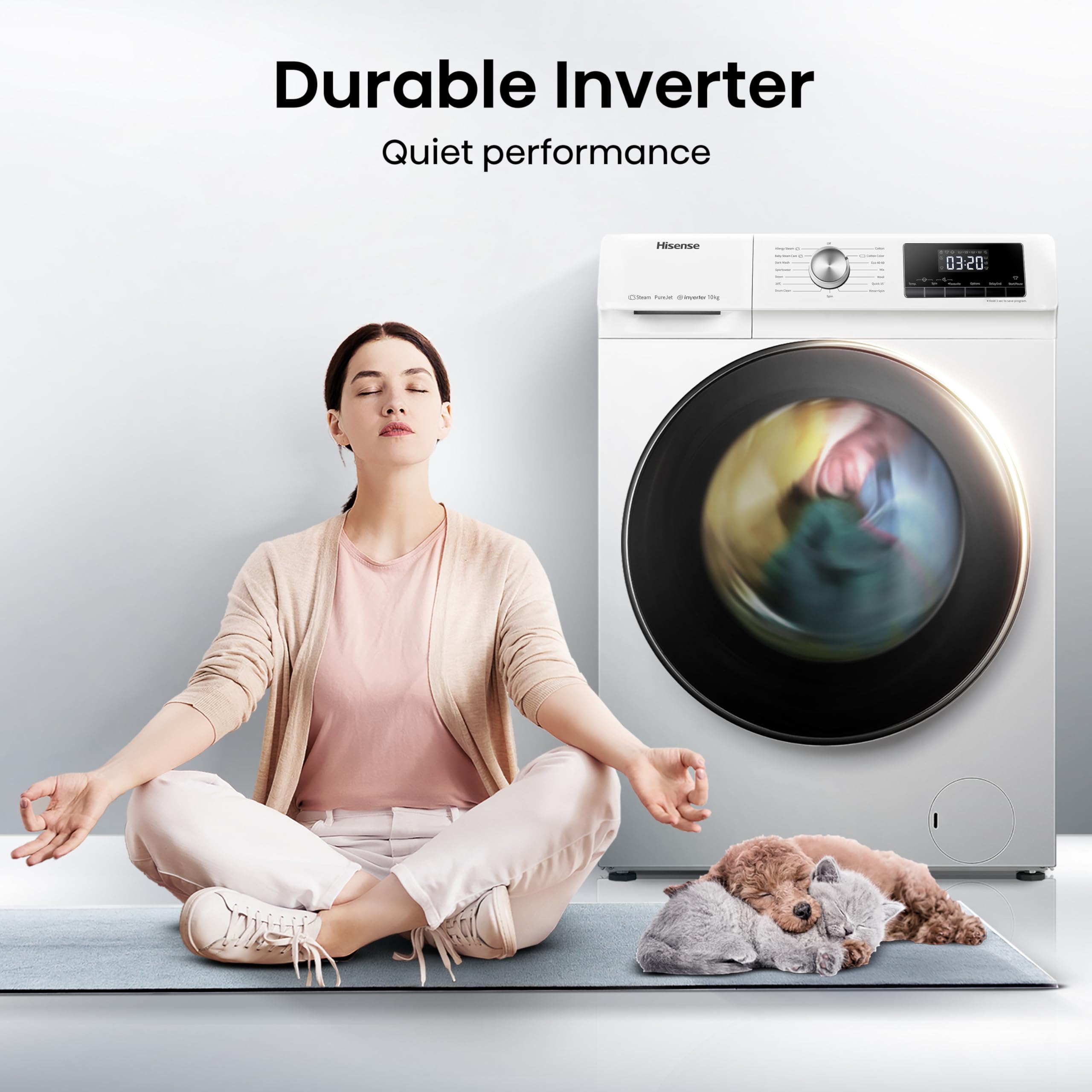 Hisense 3 Series WFQA9014EVJM Freestanding 9 KG Front Load Washing Durable Inverter Machine Steam Wash Quick Wash 15 Washing Programs 1400 RPM White- Energy Rating A